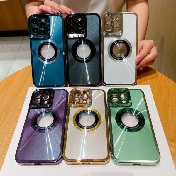 Electroplated Phone Case Luxury Plating CD Pattern Magsafe Bracket Case For IPhone Invisible Camera Stand Holder Lens Holder Magnetic Suction - Image 4